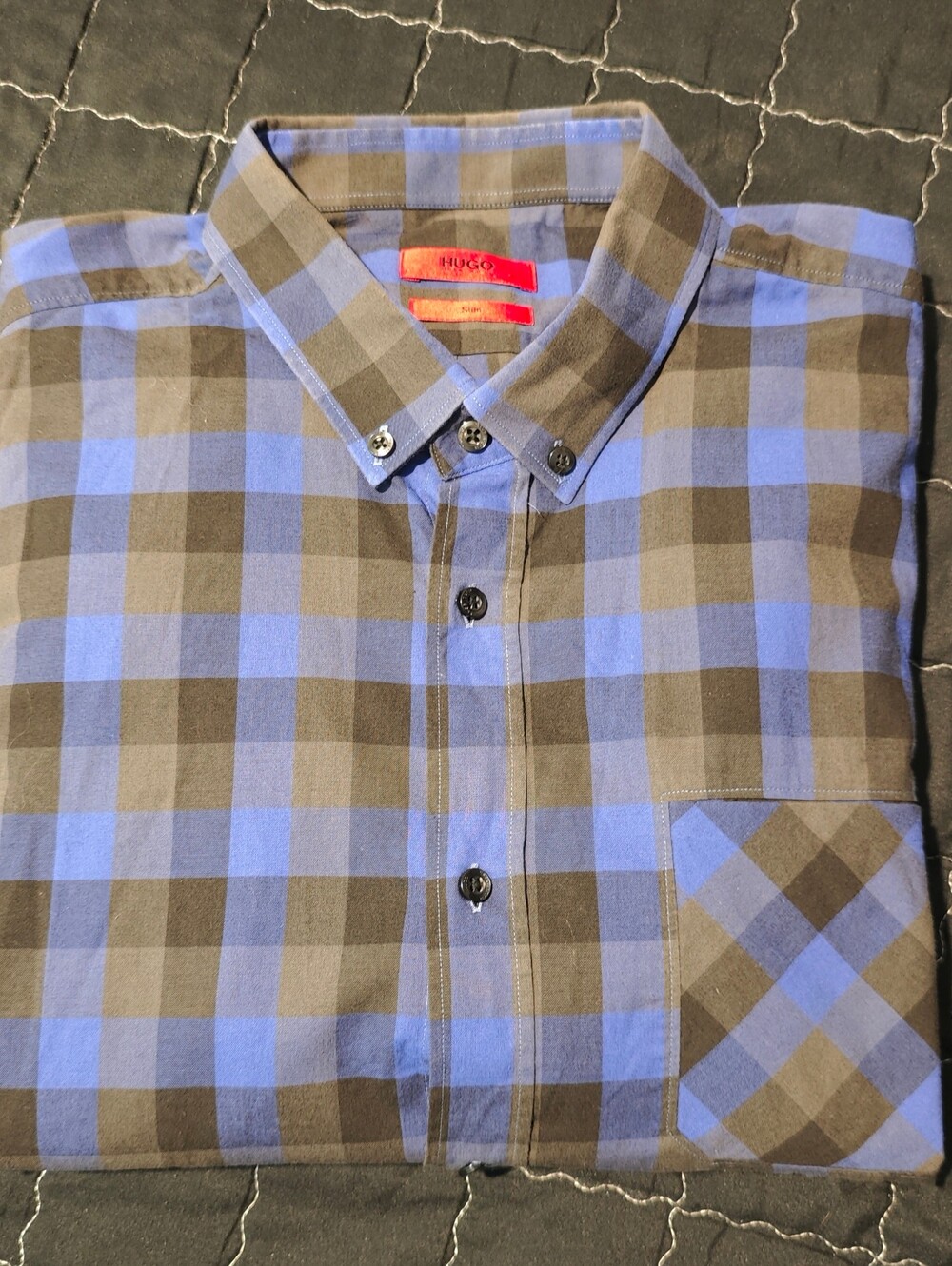 Hugo Boss Men's Blue Plaid Long-Sleeve Slim-Fit Dress Shirt — Size XXL
